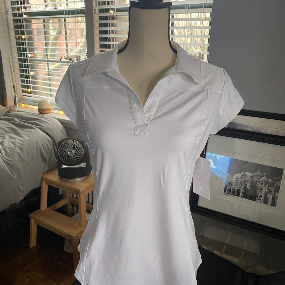 NWOT Athleta Caddy Polo (On Par) Shirt Bright White Sz SMALL
